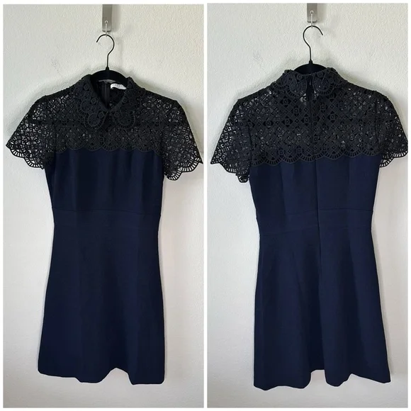 Sandro Iberia Embellished Lace Inset
Dress In Deep Navy SZ EU 36, US 4, S - Picture 3 of 11